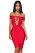 Sexy Gold Chain Crisscross Lace up Red Bandage Dress